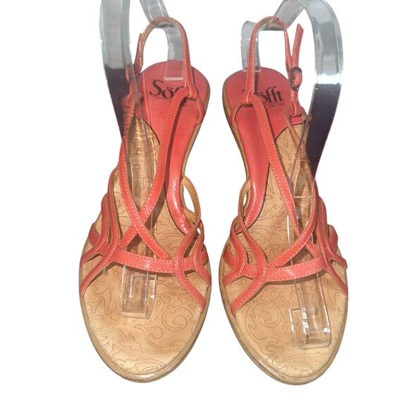 Sofft Coral Leather Strappy Sandals Size 8 – Comfortable Heeled Summer Shoes - Picture 2 of 11